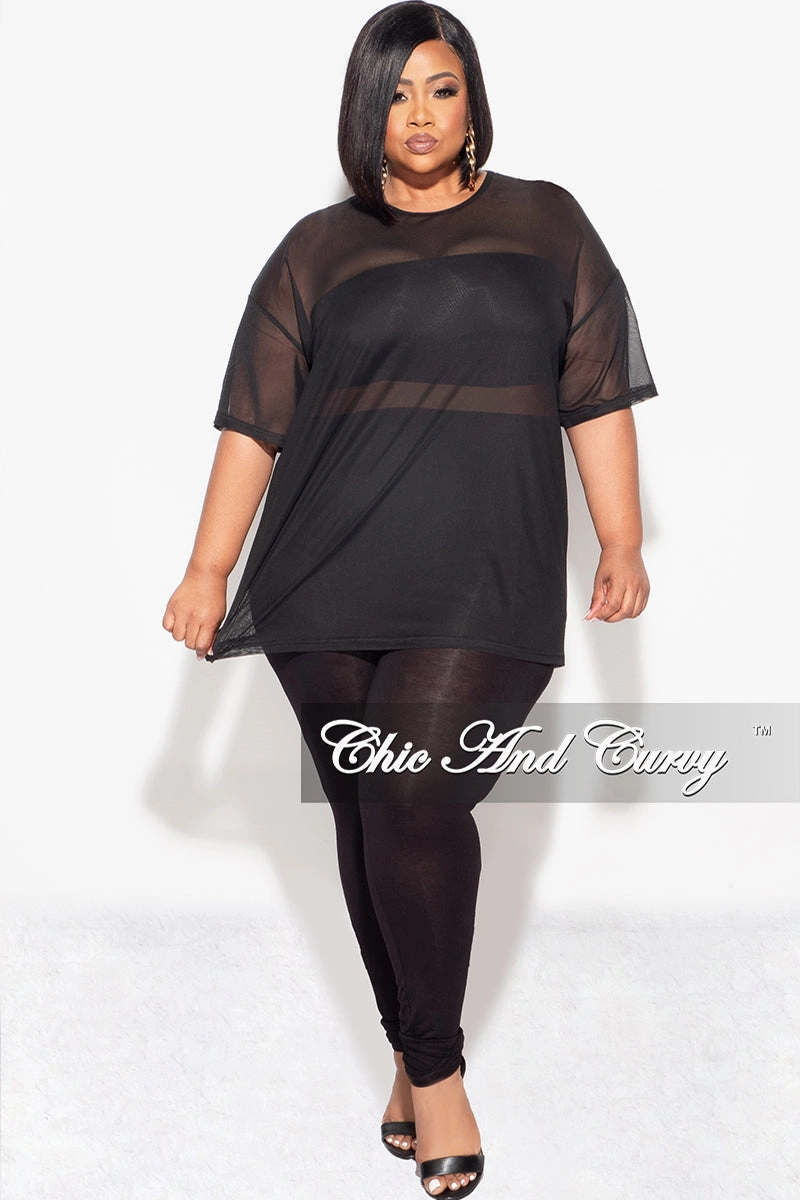 EcoFriendlyDye Quick-Dry Fabric Final Sale Plus Size 3pc Set Mesh Top, Bandeau & Leggings with Briefs in Black