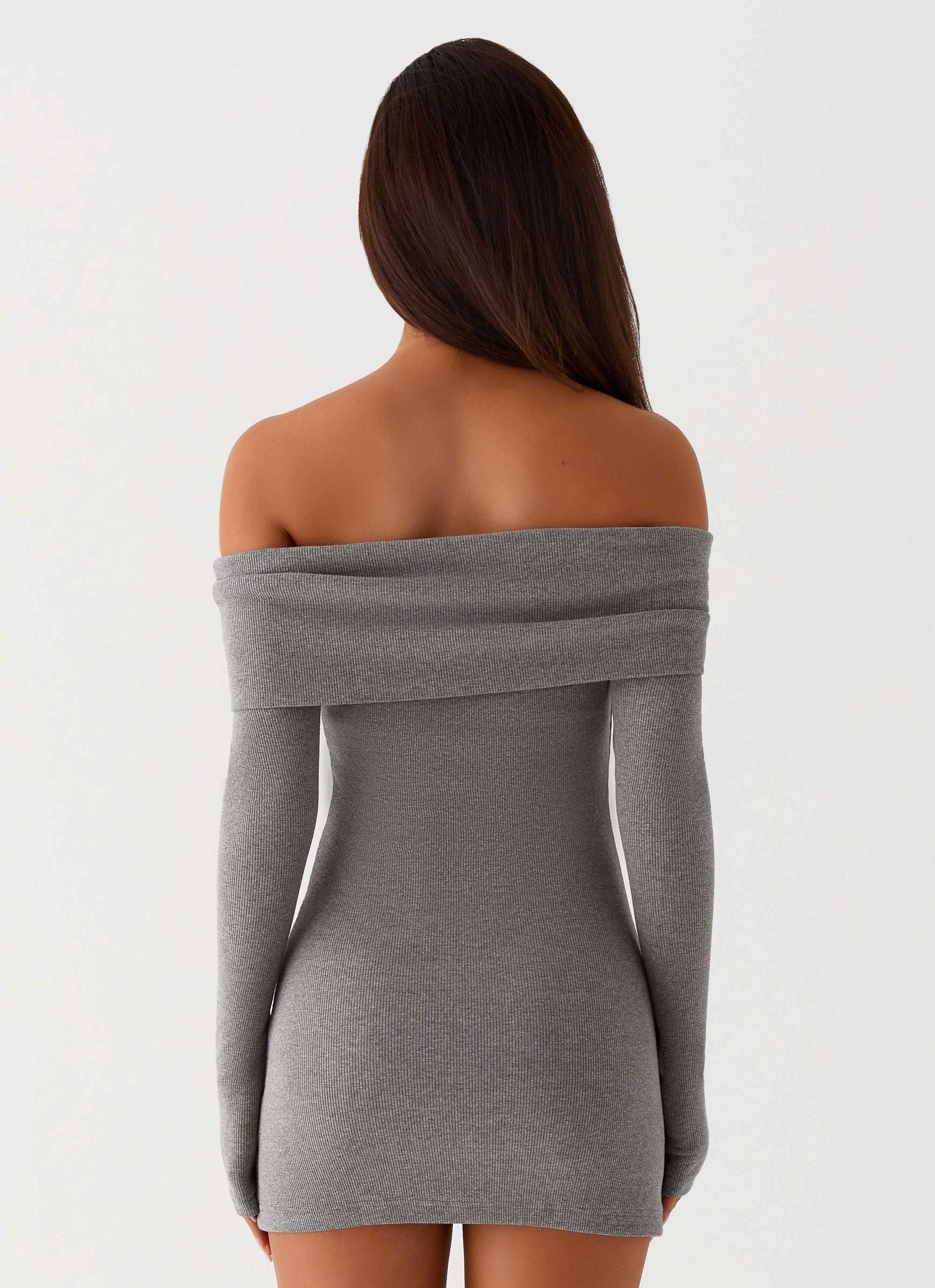 Button Chic Stream Cut Tanzia Knit Mini Dress - Charcoal