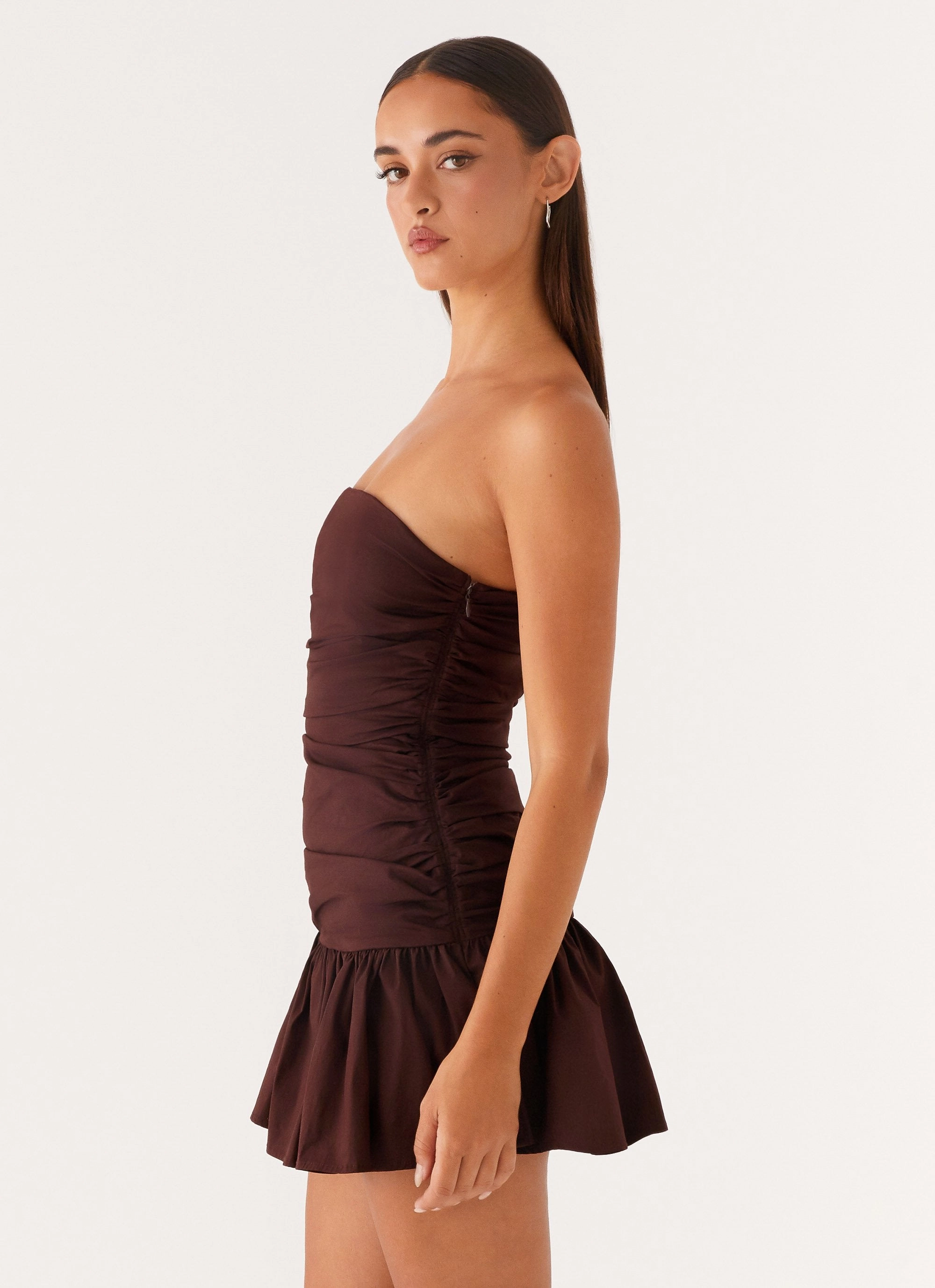 Pleat-Front Carmel Mini Dress - Chocolate