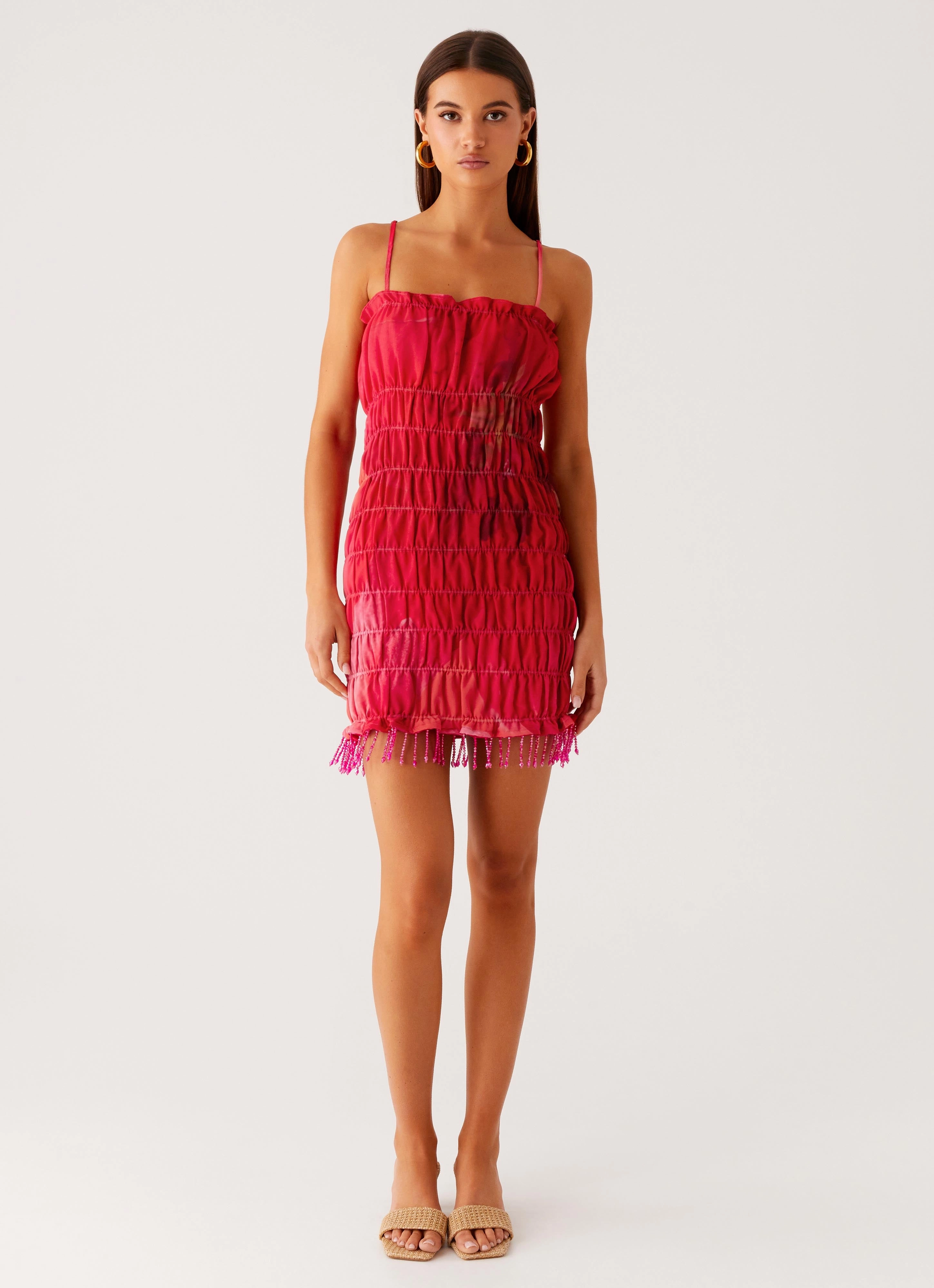 Refresh Me Chiffon Mini Dress - Peach Watermelon Flower single wear Soft and Relaxed