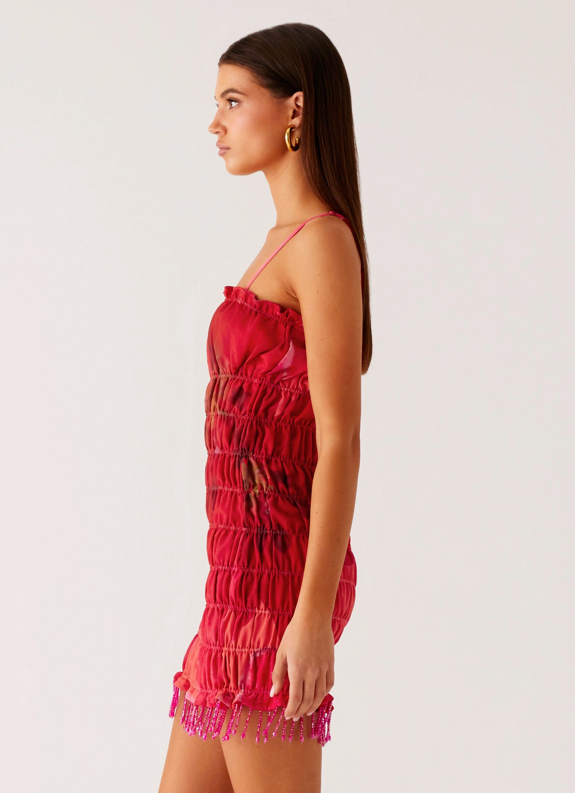Radiant Mood Refresh Me Chiffon Mini Dress - Peach Watermelon Flower