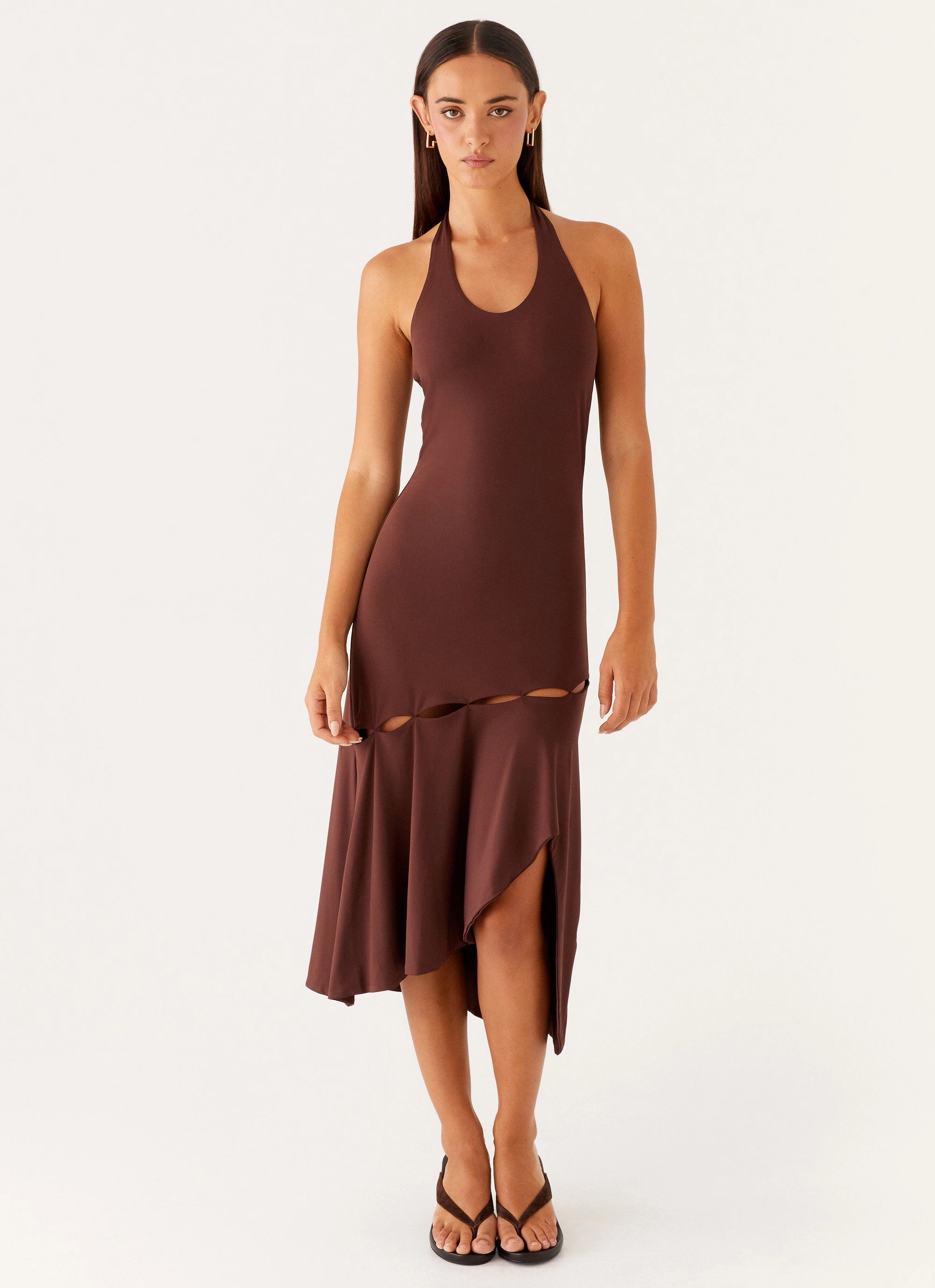 Flower Soft Fast Times Midi Dress - Chocolate