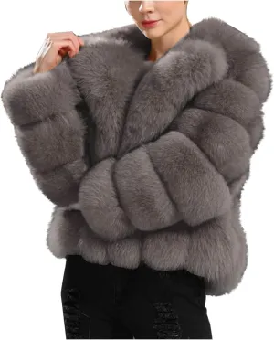 Faux Fur Coat Women Cozy Fuzzy Cropped Jackets Coats Winter Warm Puffer Jacket Trendy Fluffy Long Sleeve Outerwear