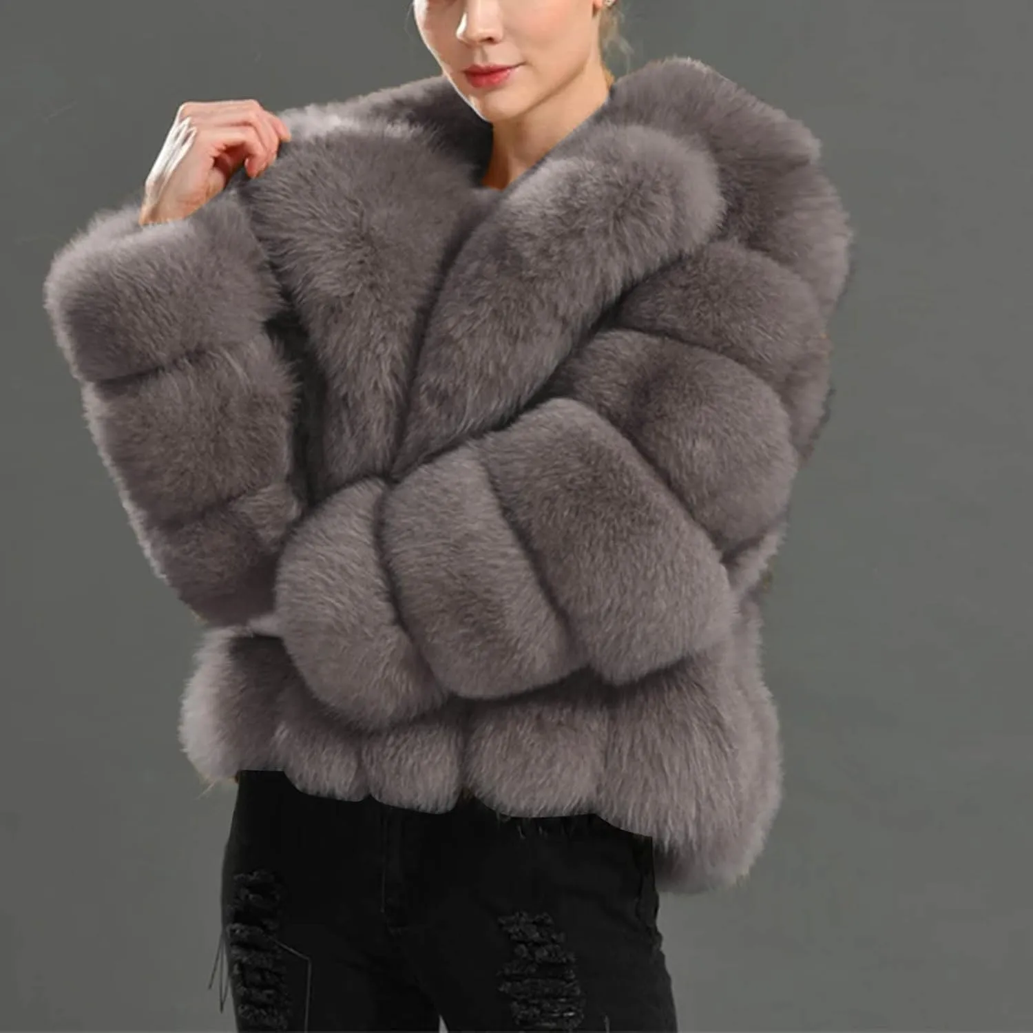 Faux Fur Coat Women Cozy Fuzzy Cropped Jackets Coats Winter Warm Puffer Jacket Trendy Fluffy Long Sleeve Outerwear