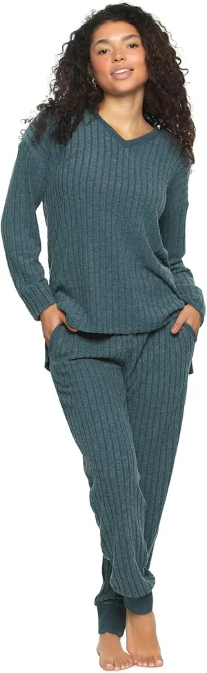 Felina - Serena V-Neck Top & Jogger Lounge Set | 2-Piece Ultra-Soft Knit Top & Pants Loungewear