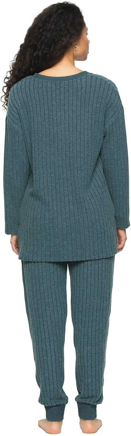 Felina - Serena V-Neck Top & Jogger Lounge Set | 2-Piece Ultra-Soft Knit Top & Pants Loungewear