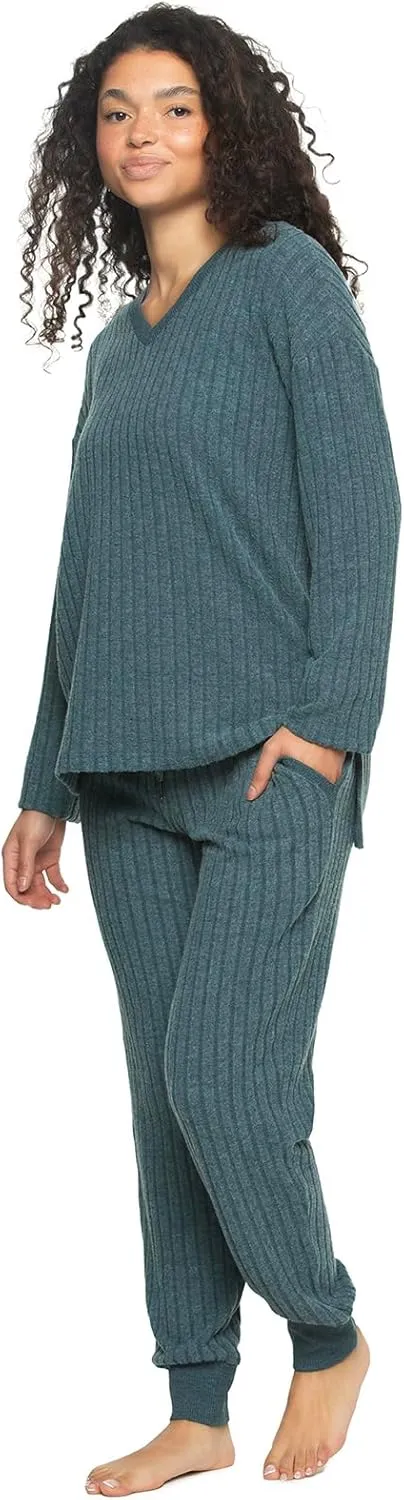 Felina - Serena V-Neck Top & Jogger Lounge Set | 2-Piece Ultra-Soft Knit Top & Pants Loungewear