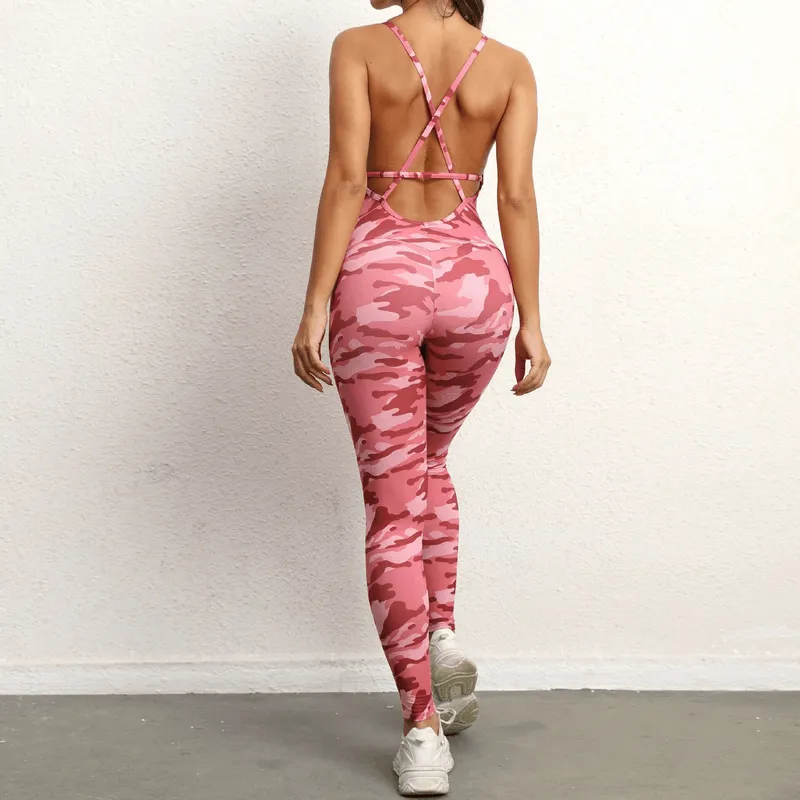 Female V-neck Seamless Yoga Jumpsuit / Sexy Women's Open Back Jumpsuit - SF0066