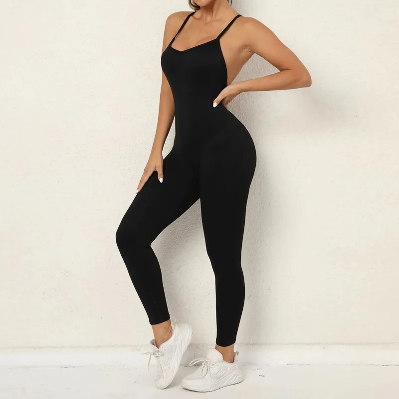 Female V-neck Seamless Yoga Jumpsuit / Sexy Women's Open Back Jumpsuit - SF0066