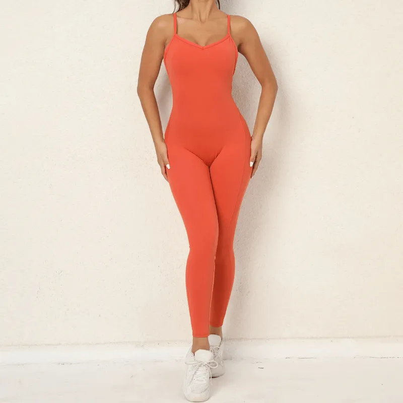 Female V-neck Seamless Yoga Jumpsuit / Sexy Women's Open Back Jumpsuit - SF0066