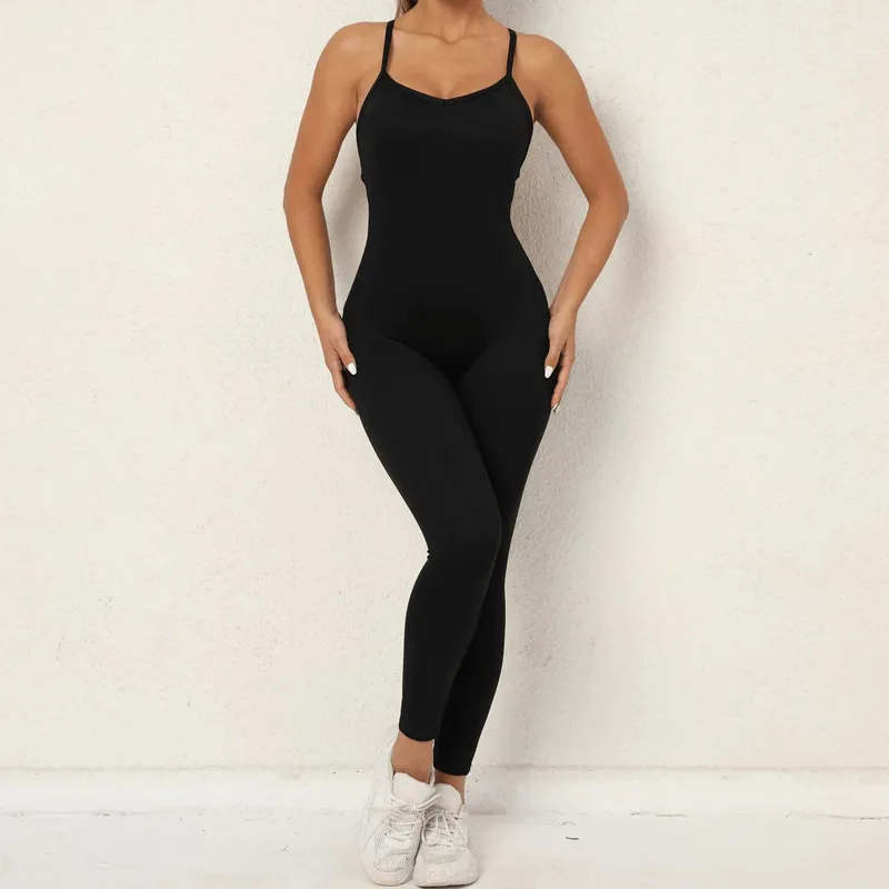 Female V-neck Seamless Yoga Jumpsuit / Sexy Women's Open Back Jumpsuit - SF0066