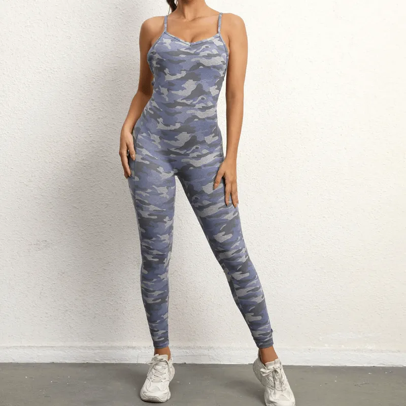 Female V-neck Seamless Yoga Jumpsuit / Sexy Women's Open Back Jumpsuit - SF0066