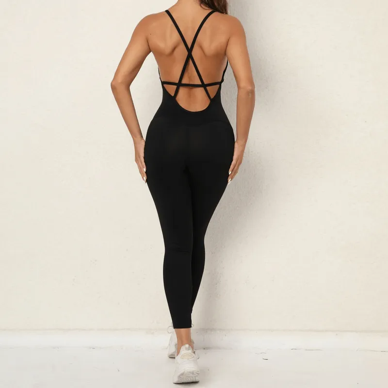 Female V-neck Seamless Yoga Jumpsuit / Sexy Women's Open Back Jumpsuit - SF0066