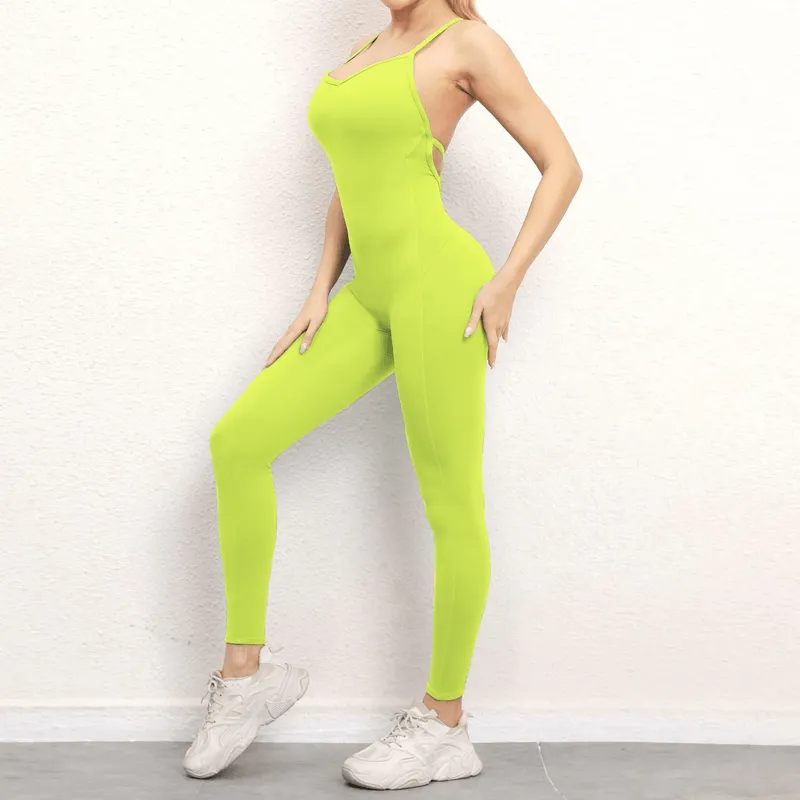 Female V-neck Seamless Yoga Jumpsuit / Sexy Women's Open Back Jumpsuit - SF0066