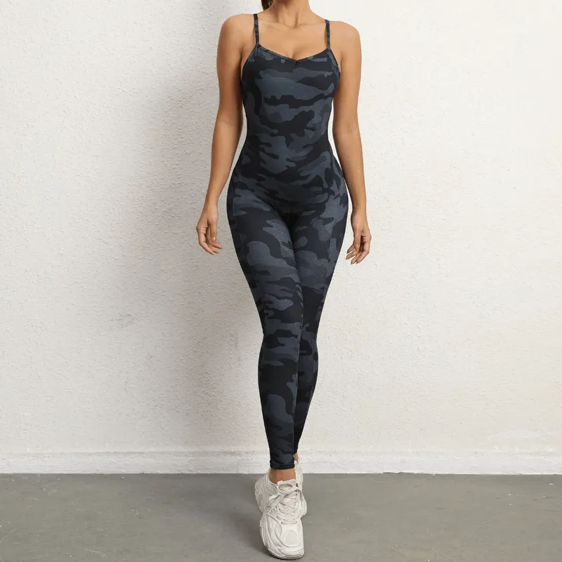 Female V-neck Seamless Yoga Jumpsuit / Sexy Women's Open Back Jumpsuit - SF0066