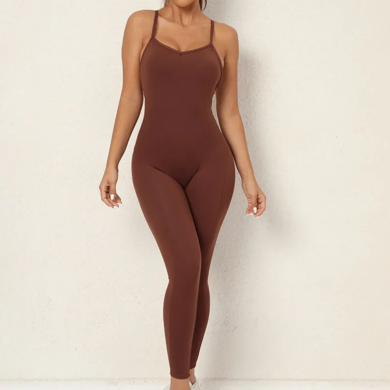 Female V-neck Seamless Yoga Jumpsuit / Sexy Women's Open Back Jumpsuit - SF0066