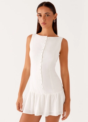 Meggie Linen Mini Dress - White Bold Fashion