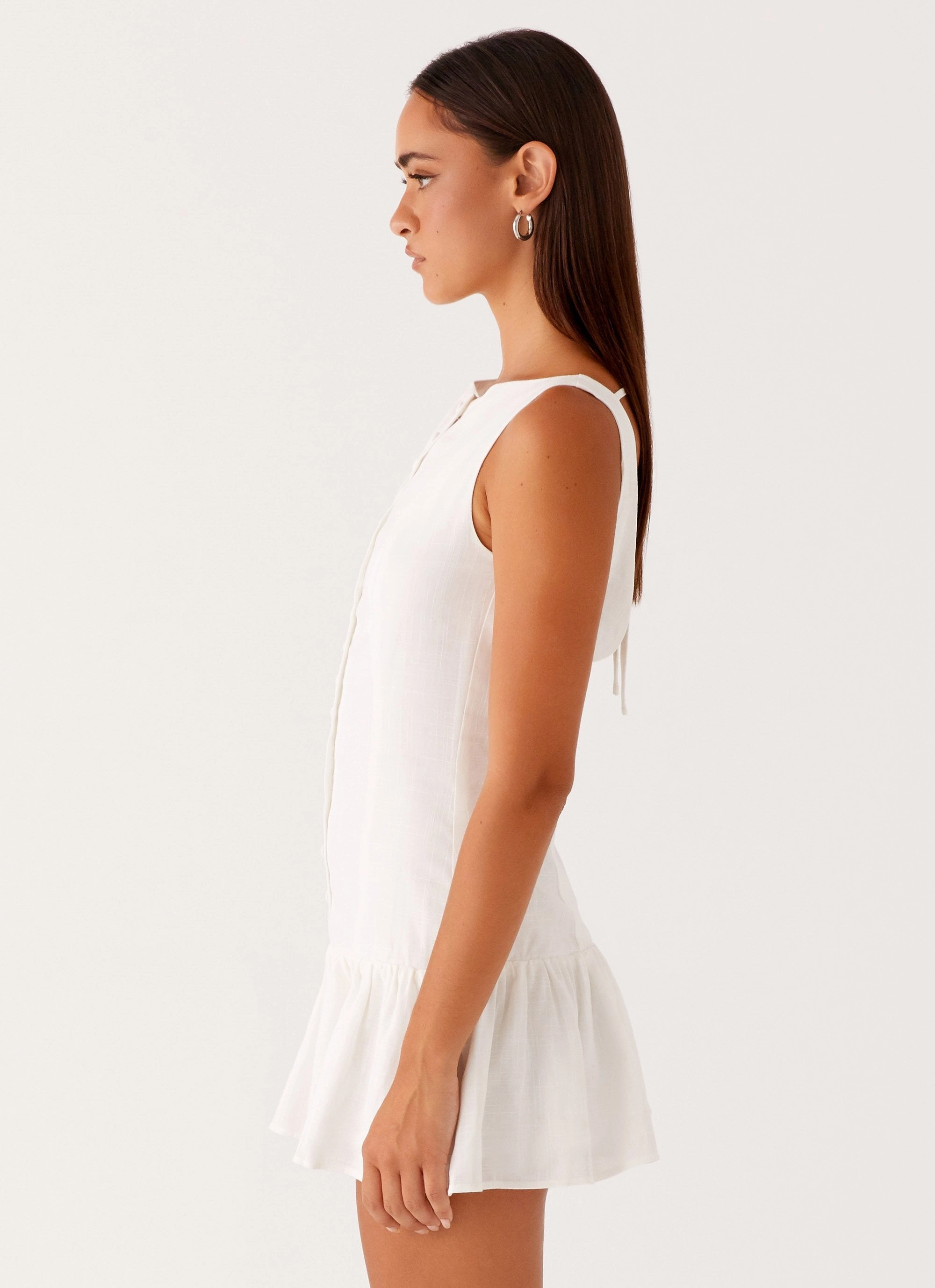 Work-to-Play Wear Relax Layers Meggie Linen Mini Dress - White