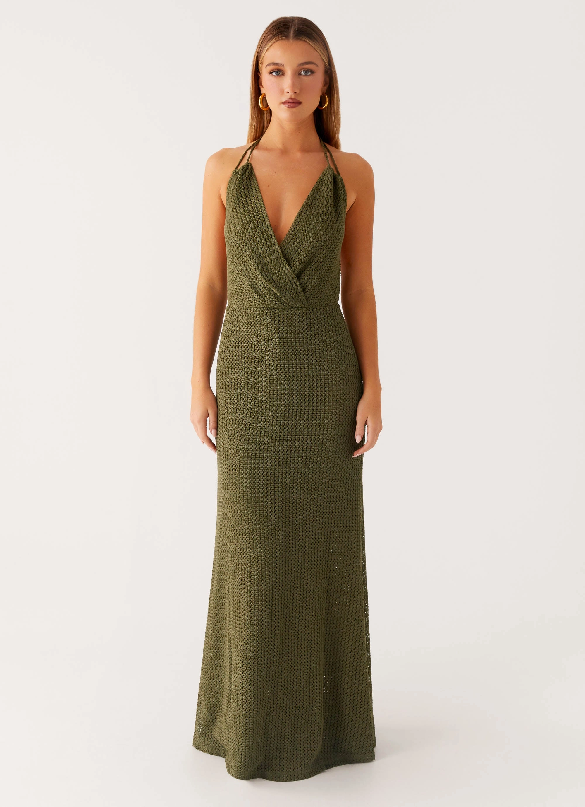 Neutral Aesthetic Season Ready Thora Maxi Dress - Olive