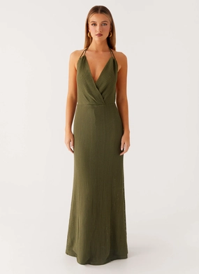 Neutral Aesthetic Season Ready Thora Maxi Dress - Olive