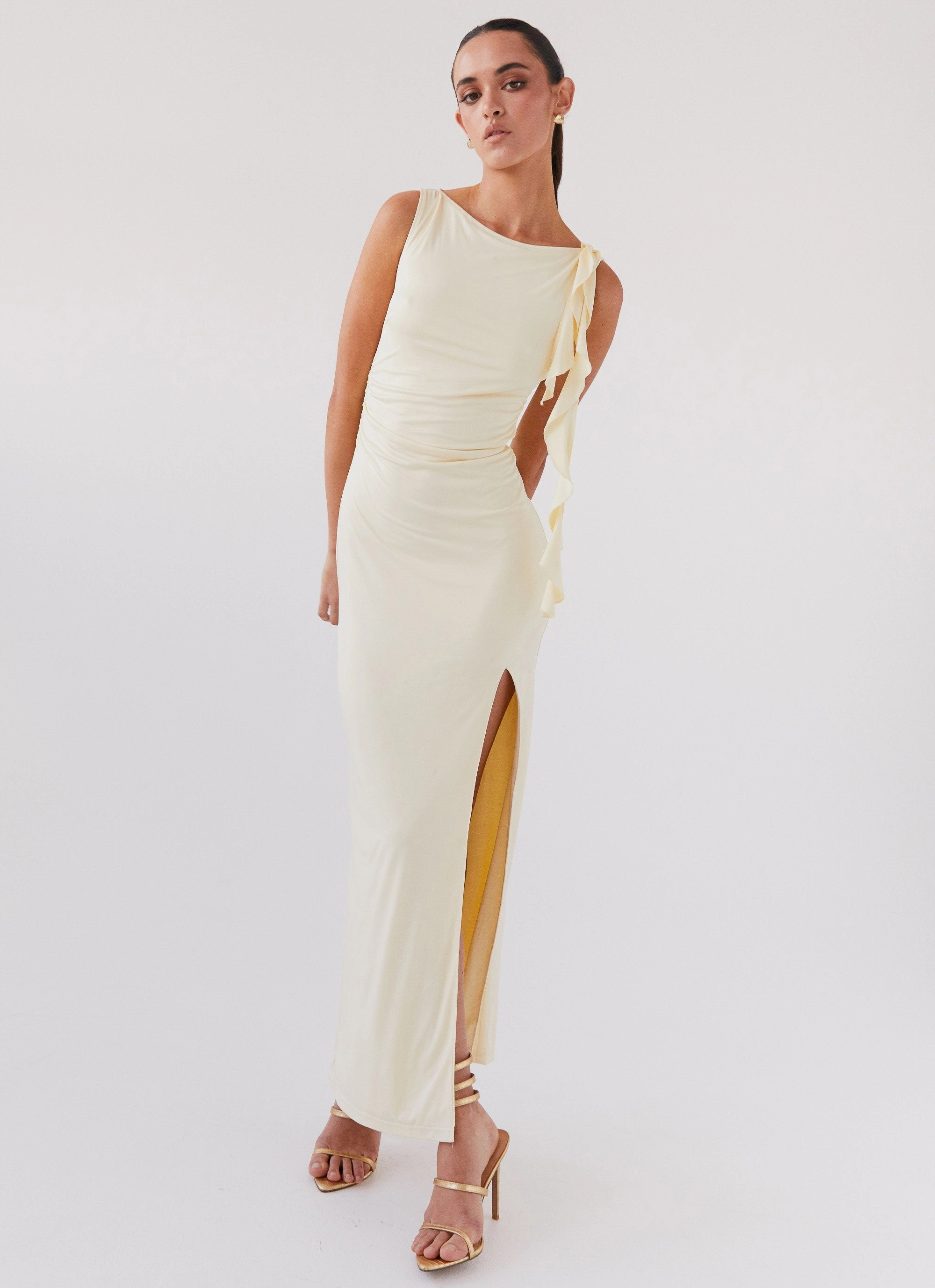 Stay With Me Frill Maxi Dress - Buttercream Fair-Trade