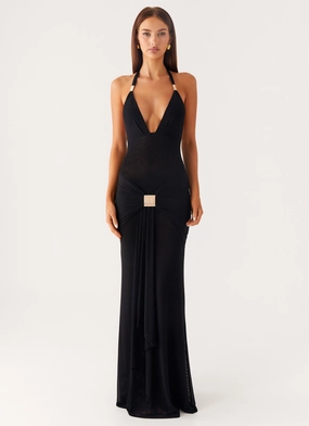 ConvertibleNeckline Miyah Halter Hardware Maxi Dress - Black
