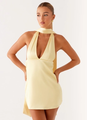 Elegant Flow Alicia Satin Halter Mini Dress - Pastel Yellow