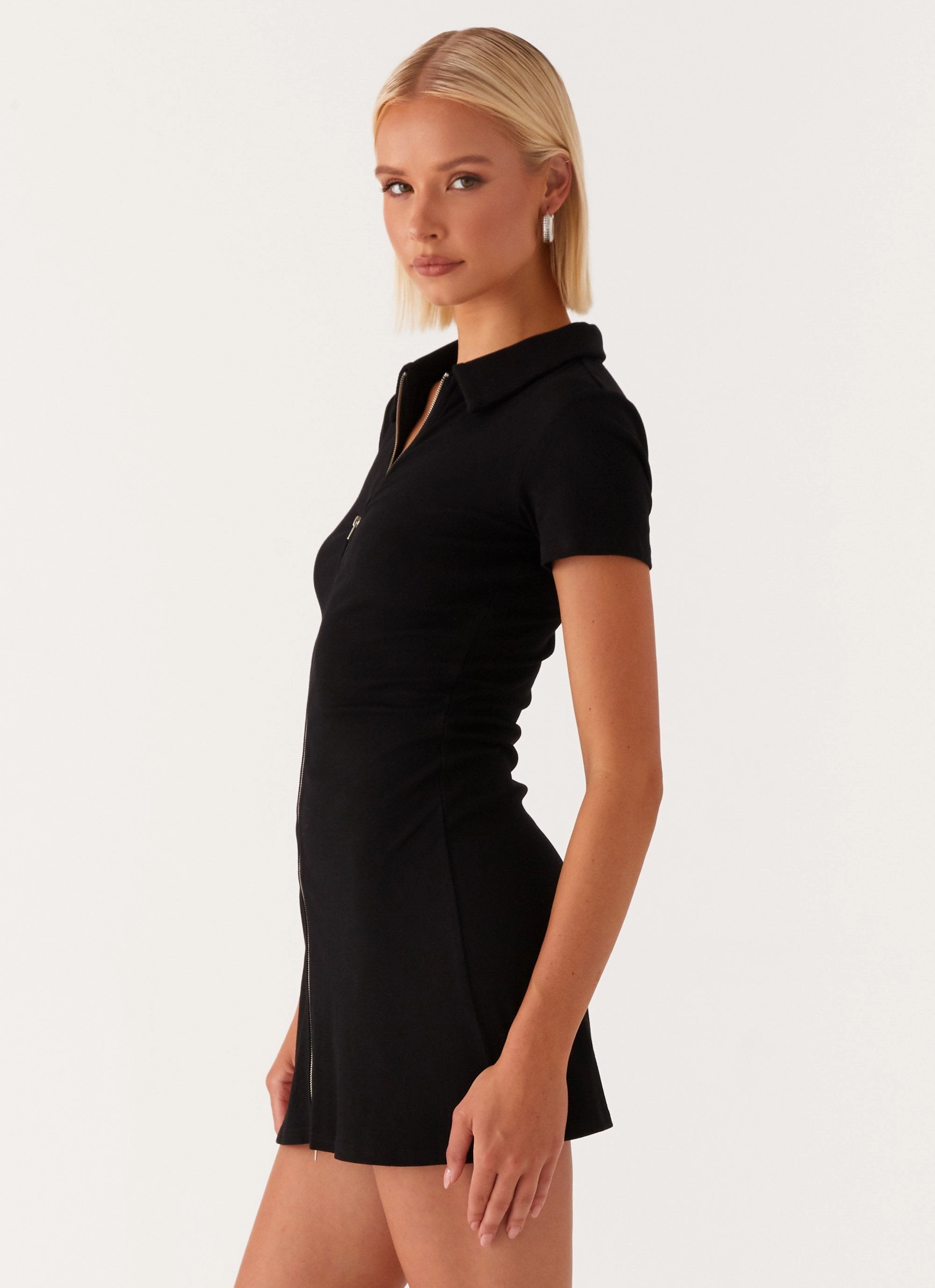 Resort Vibes Matter Of Time Zip Front Mini Dress - Black