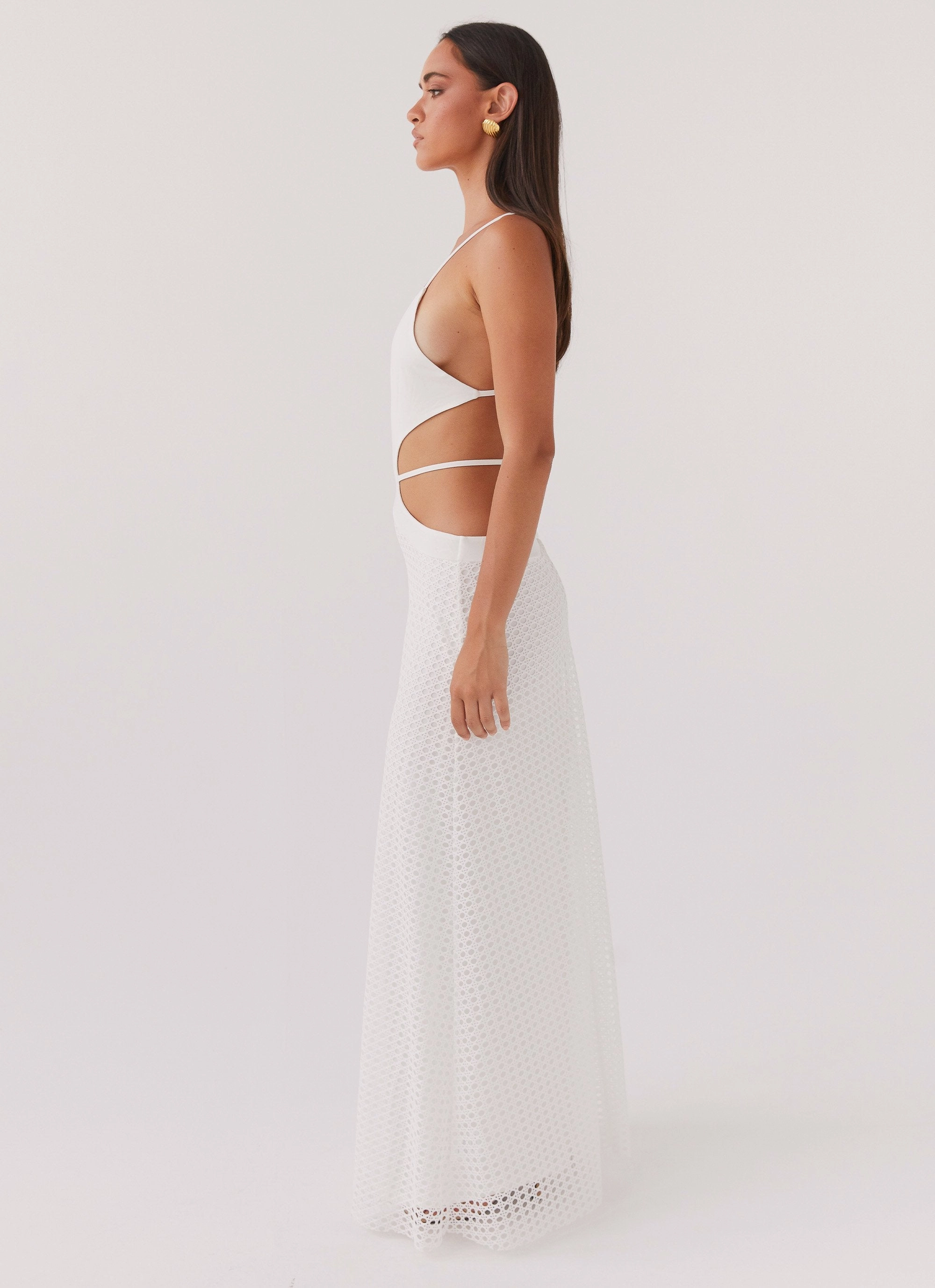 Romantic dinner wear Luxe Touch Enchanted Melodies Maxi Dress - White