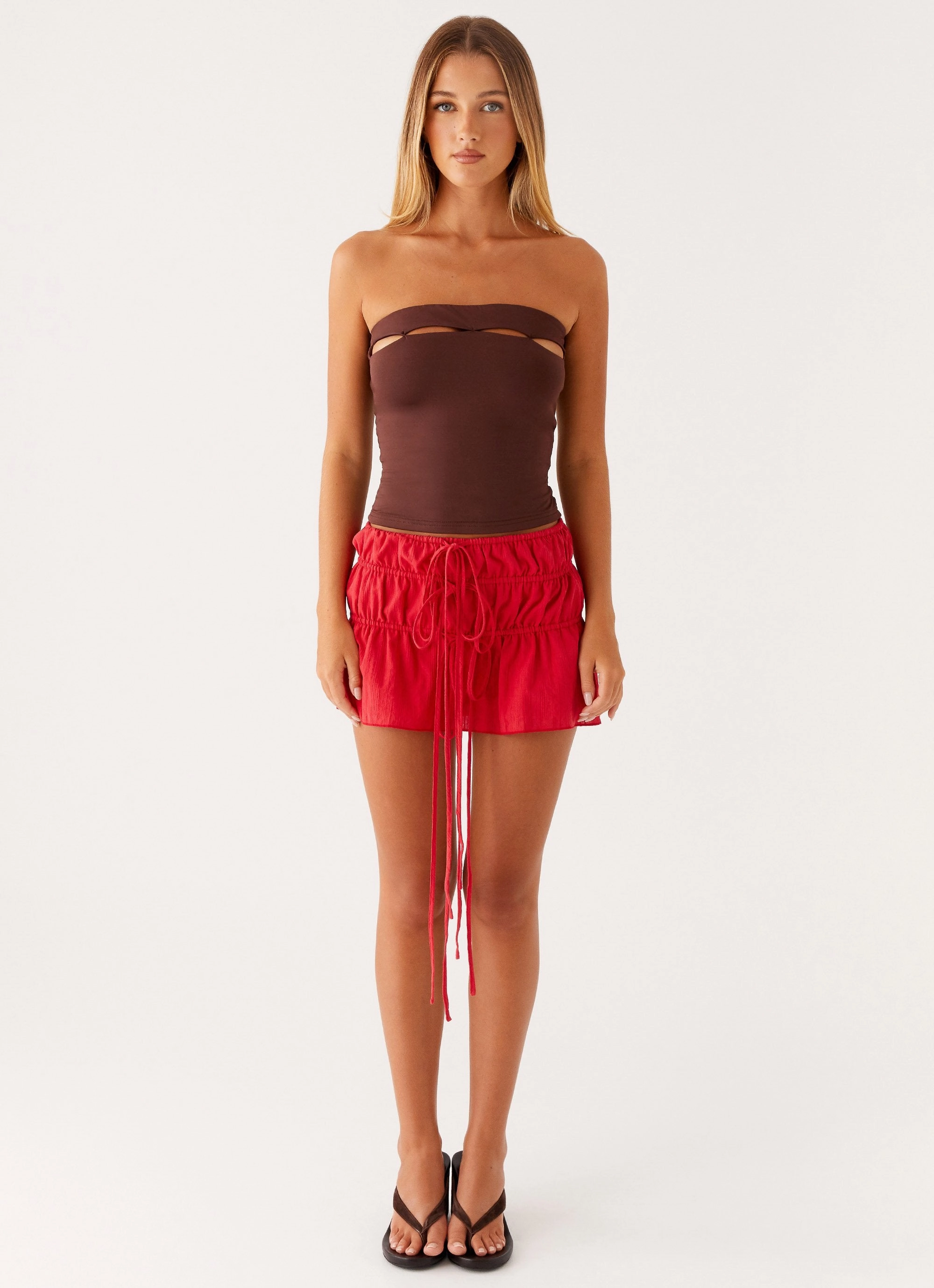 Raw Edge Detail Fia Tube Top - Chocolate