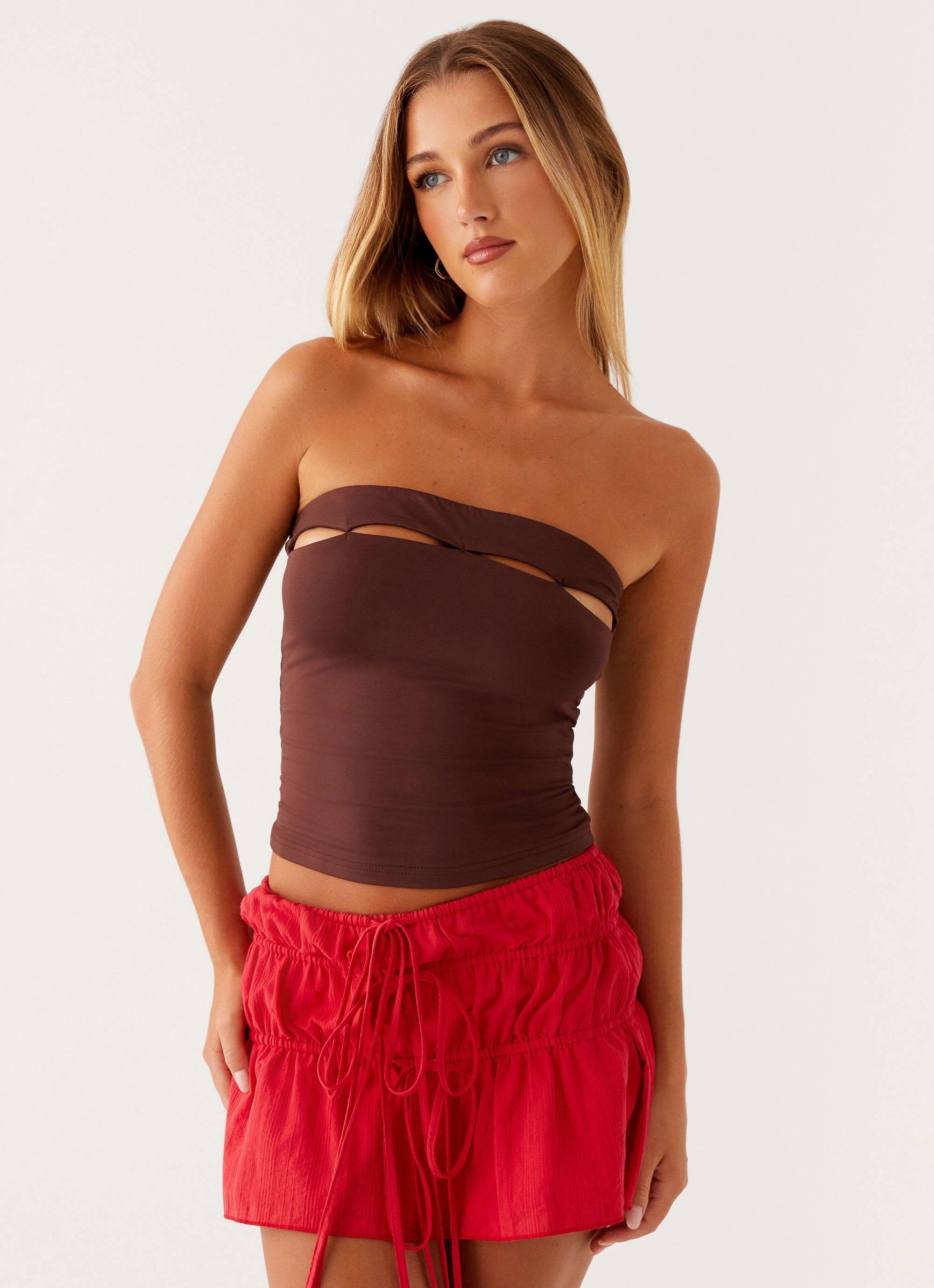 Fia Tube Top - Chocolate Adjustable Shoulder Straps