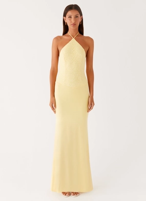 Fiesta Halter Maxi Dress - Sunny Yellow Flower Soft Moment Glow