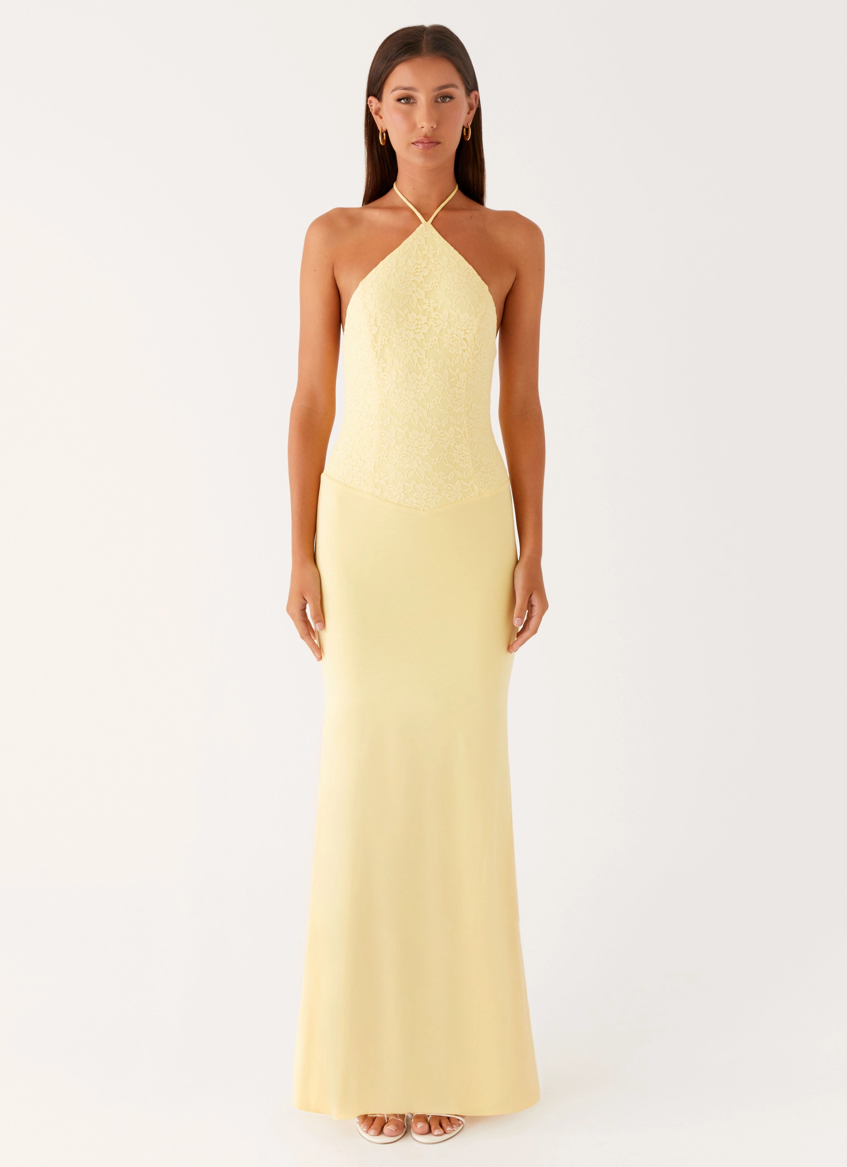 Fiesta Halter Maxi Dress - Sunny Yellow Flower Soft Moment Glow