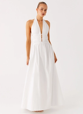 Figaro Halter Maxi Dress - White Flattering Waistband