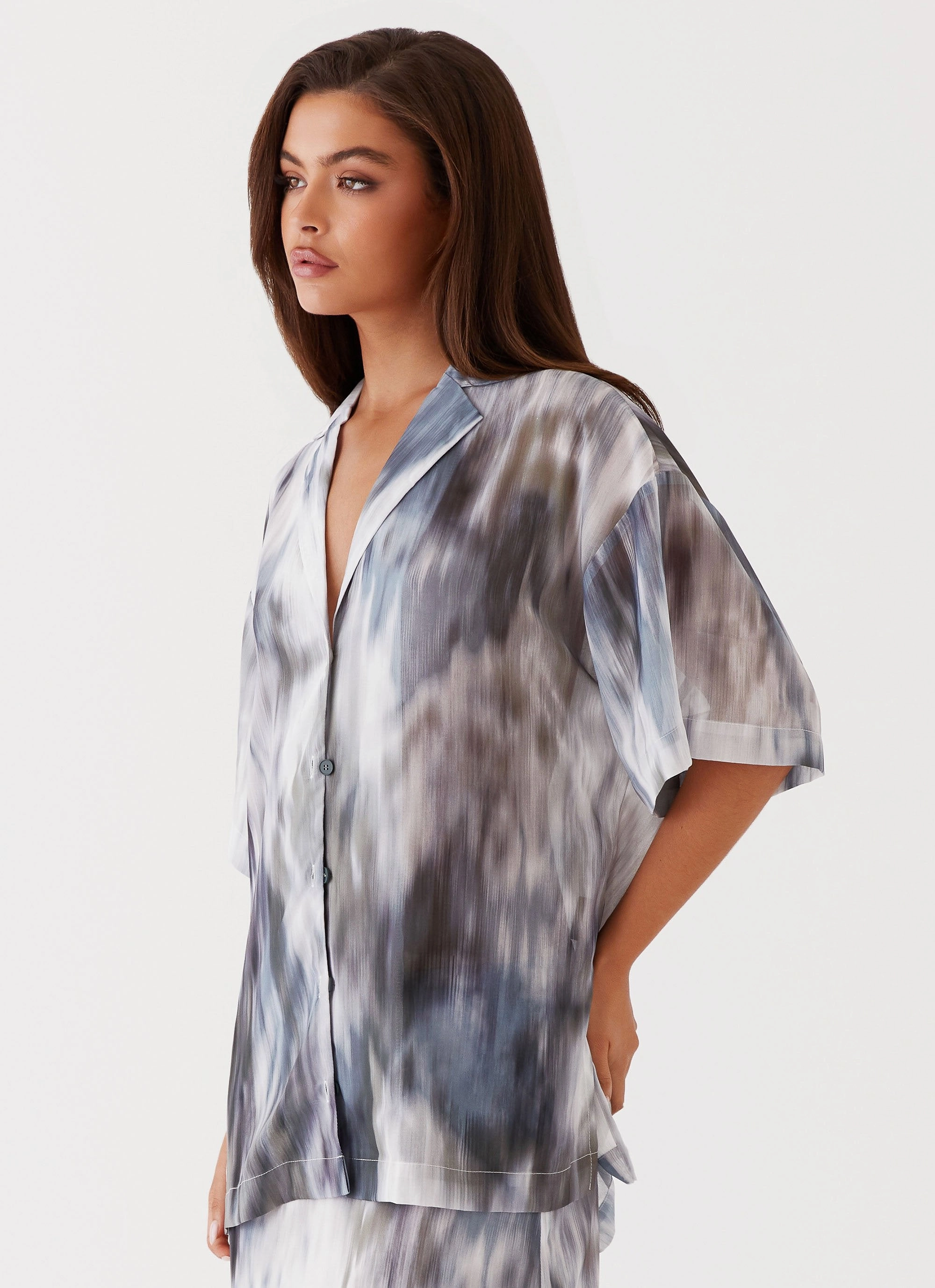 Fight The Feeling Oversized Shirt - Gloom Simple Cut Ribbed Neckline