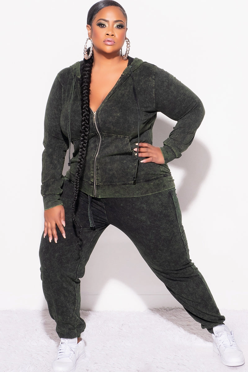 Final Sale Plus Size 2-Pc Set in Army Green Mesh Comfort Sporty Chic