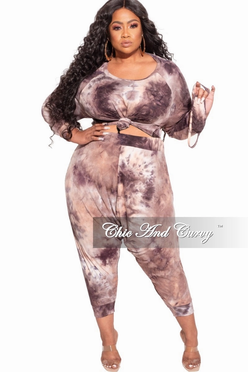 Final Sale Plus Size 2-Piece Harem Pants Set in Purple Tie Dye Stylish Cut