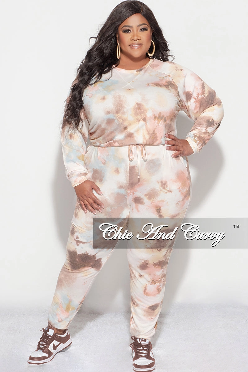 TearResistantMaterial Final Sale Plus Size 2 Piece Set in Brown Tie Dye Print
