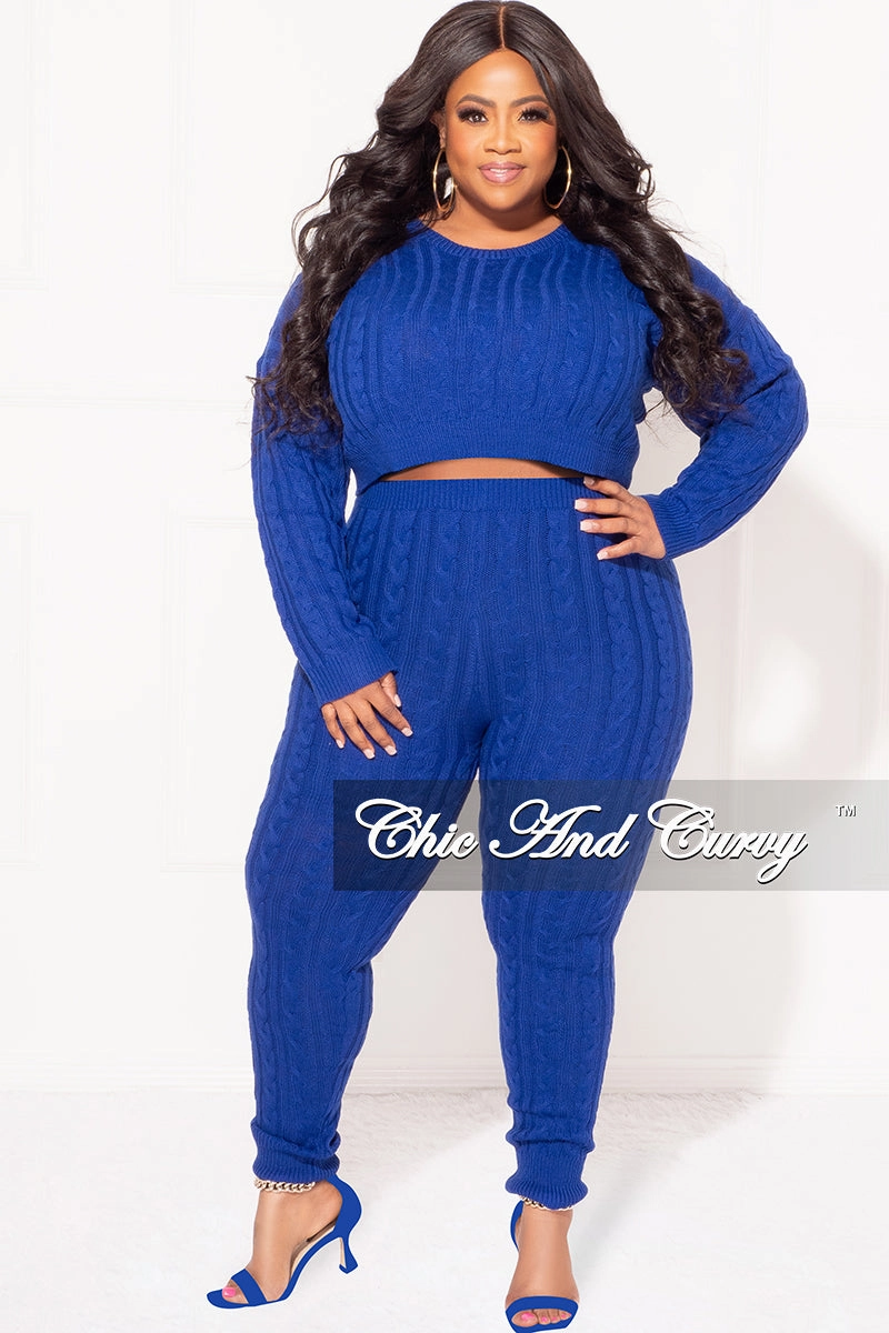 Final Sale Plus Size 2-Piece Sweater Pants Set in Royal Blue Day Ready