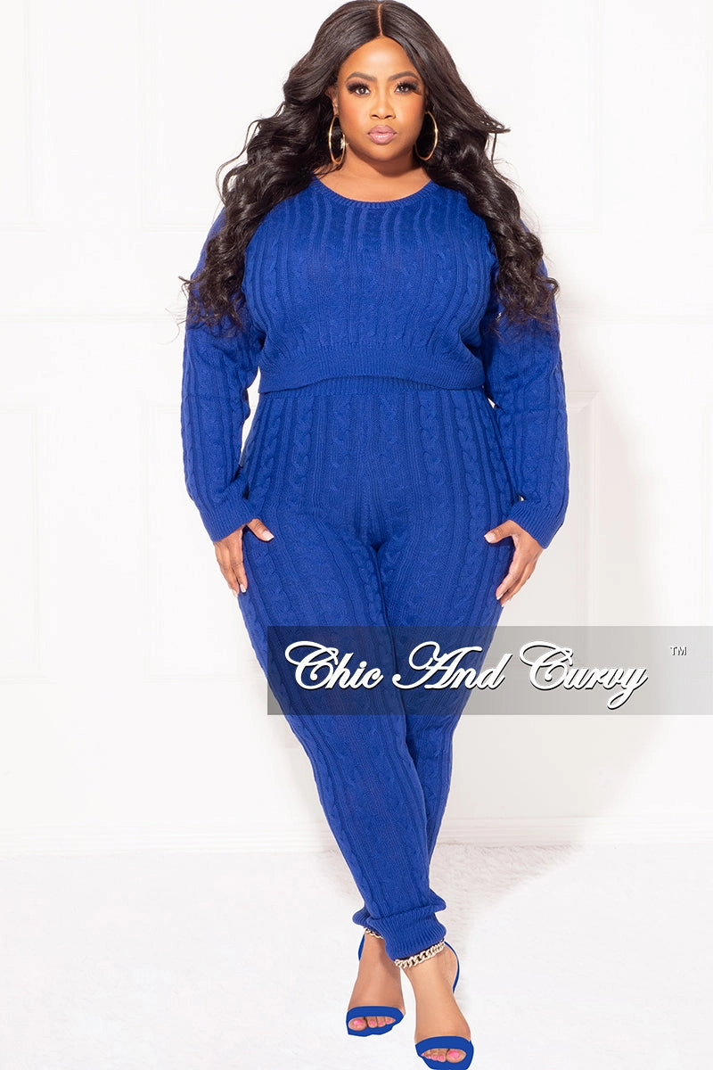 Final Sale Plus Size 2-Piece Sweater Pants Set in Royal Blue Quick Dry Fit