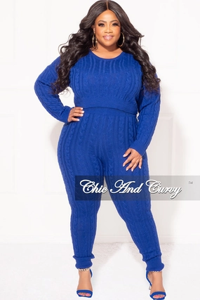 Final Sale Plus Size 2-Piece Sweater Pants Set in Royal Blue Stain Repellent Coating