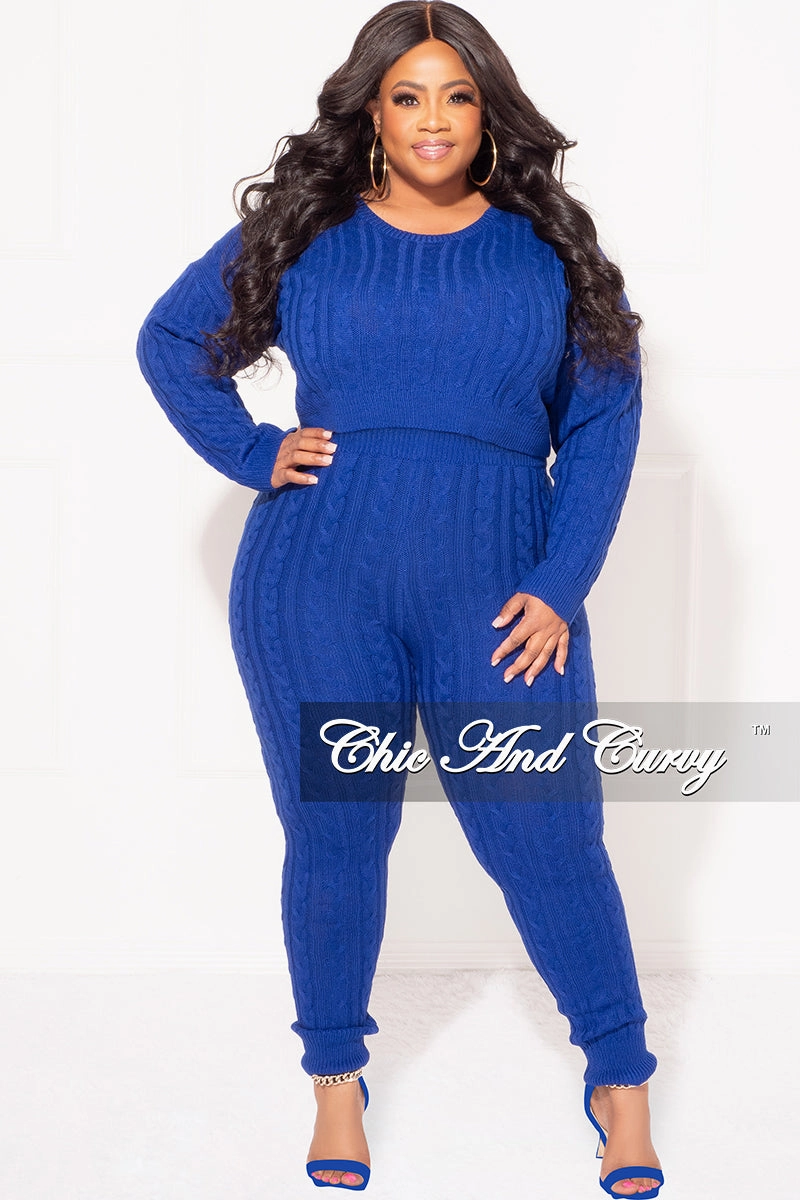 Final Sale Plus Size 2-Piece Sweater Pants Set in Royal Blue Stain Repellent Coating