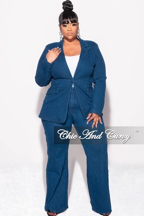 Active Stretch NonBindingWaistline Final Sale Plus Size 2pc Blazer and Pants Set in Dark Denim