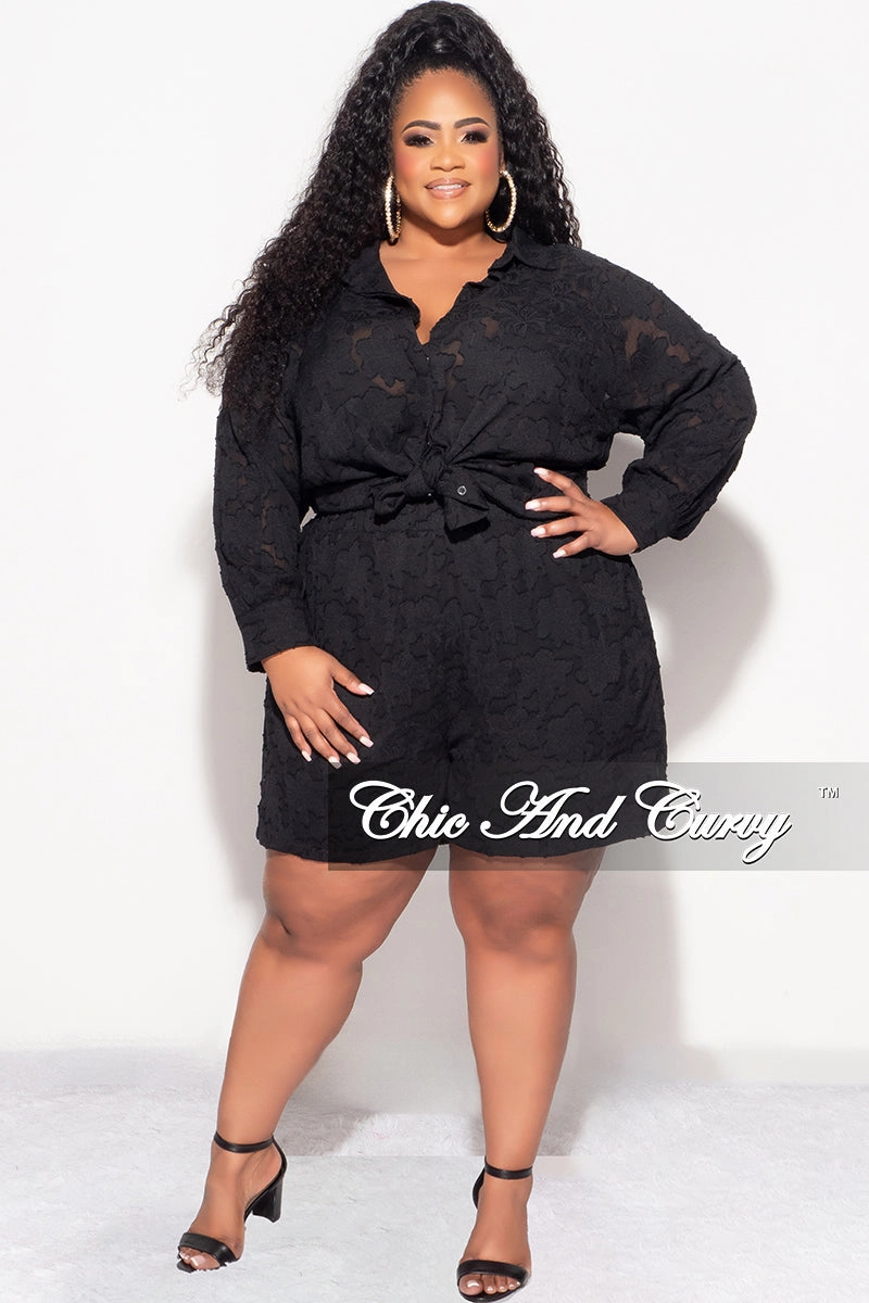 Street Comfort Final Sale Plus Size 2pc Collar Button Up Top And Short Set In Black