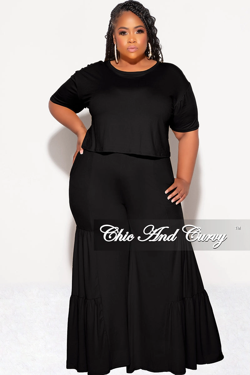 Final Sale Plus Size 2pc Crop Tie Top and 3-Layer Pants Set in Black Free Movement