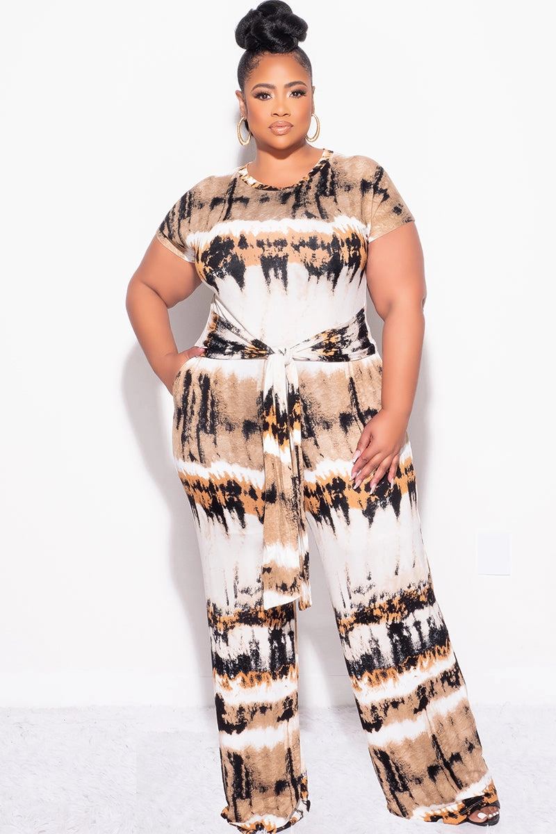 SecureCargoPockets Multi-way wear Final Sale Plus Size 2pc Crop Tie Top and Pants Set in Ivory, Tan, Mustard and Black