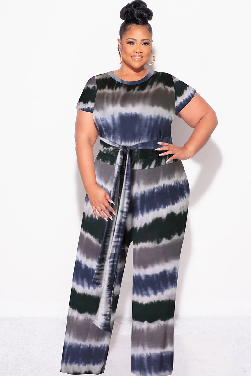 ReinforcedStitching Timeless Wear Final Sale Plus Size 2pc Crop Tie Top and Pants Set in Navy & Grey