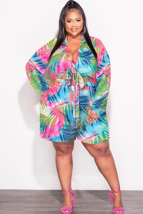 Final Sale Plus Size 2pc Crop Top & Bermuda Short Set in Bright Multi-Colors  Summer Comfy Texture Water Resistant