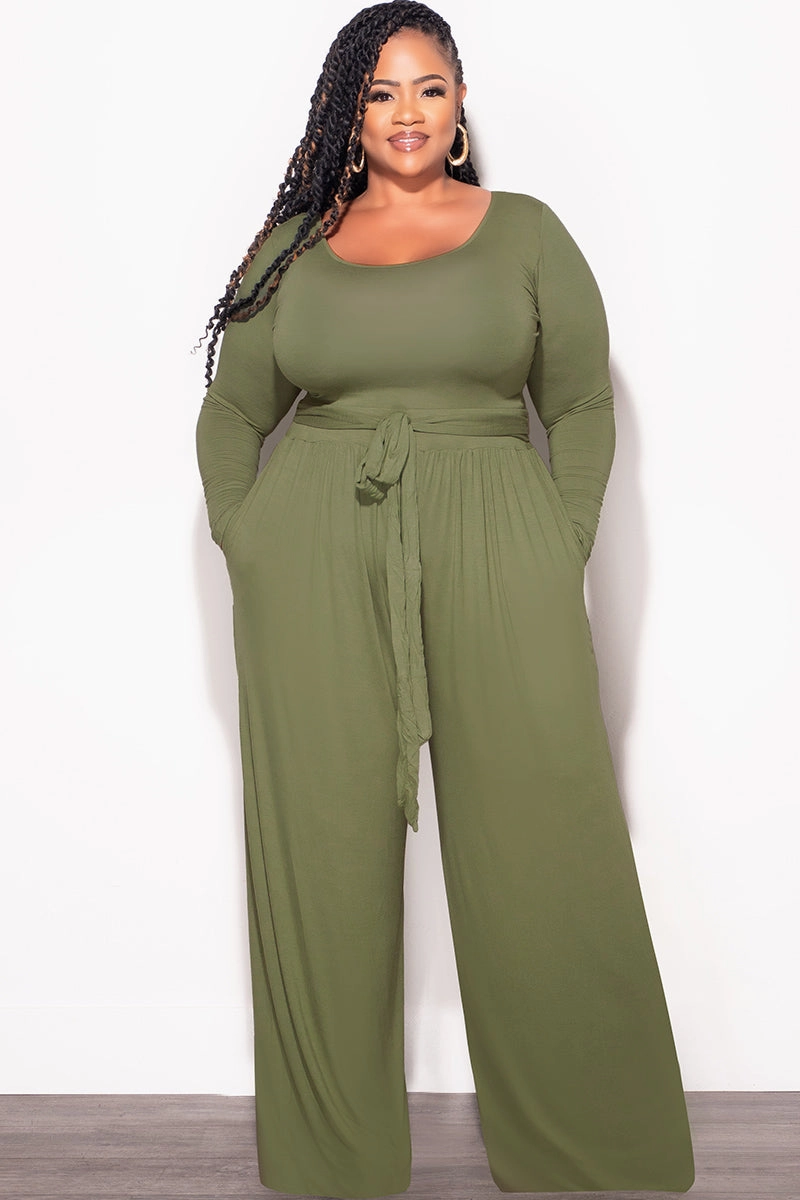 ElasticCuffs TearResistantPanels Final Sale Plus Size 2pc Crop Top and Palazzo Pant Set in Sage