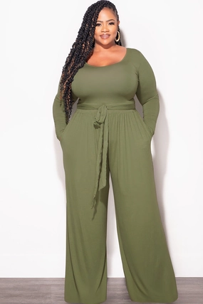 Supportive Waistband Final Sale Plus Size 2pc Crop Top and Palazzo Pant Set in Sage